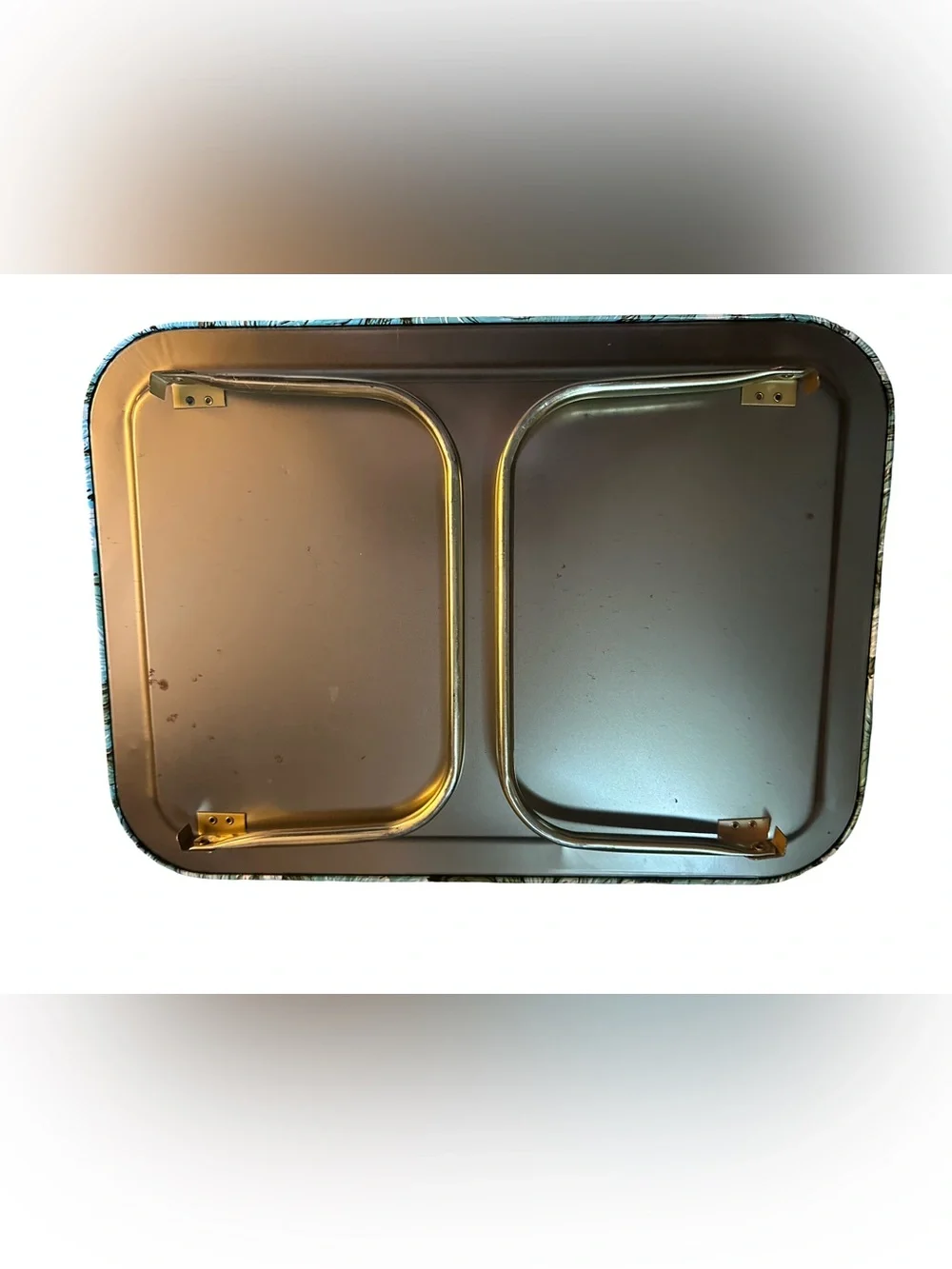 Vintage 1960s MCM Green and Blue metal Floral  TV Tray/Folding Tray